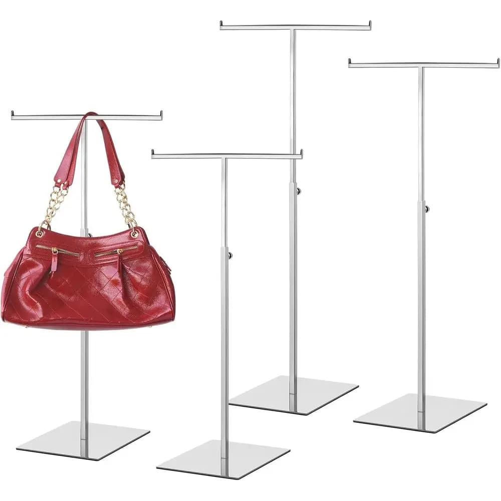 4 pcs metal T-bar bags and bags display with adjustable height and double hooks for jewelry, ideal for home, store