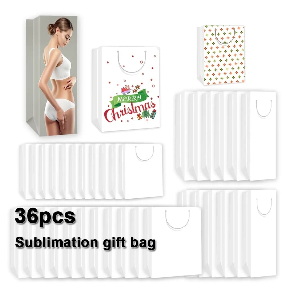 36 pcs Heat‑Press Sublimation Blank Paper Bags, Reusable White Blank Hand‑held Gift Bags for Custom Pattern DIY Craft Project