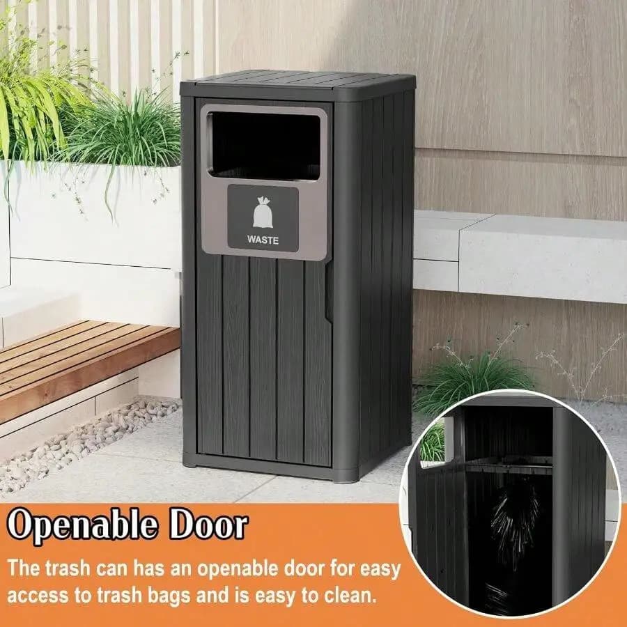 Outdoor Trash Can - Resin Garbage Can With Lockable Lid, Heavy-Duty Outdoor Trash Can With Lid Patio, Yard Garage Waste