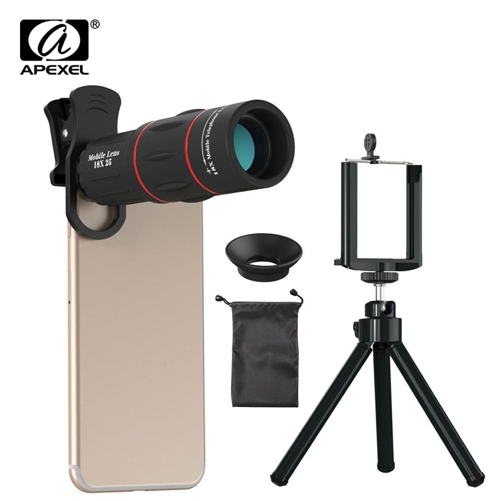 Obiettivo zoom telescopio APEXEL 18X Obiettivo monoculare per fotocamera per telefono cellulare per iPhone Smartphone Samsung per campeggio, caccia, sport