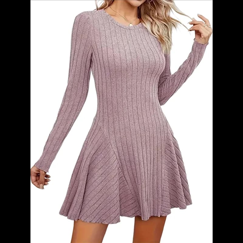 ABRT-Abito maglione a maniche lunghe, abito autunnale, girocollo, vita alta, abito slim, abito casual da donna
