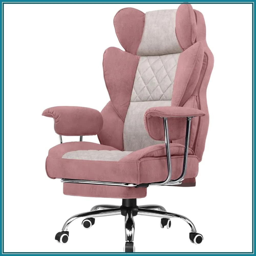 Sedia da Gaming con Supporto Lombare a Molle Insacchettate, Sedia da Ufficio Ergonomica con Braccioli Morbidi Fissi e Poggiapiedi, in Tessuto, Rosa