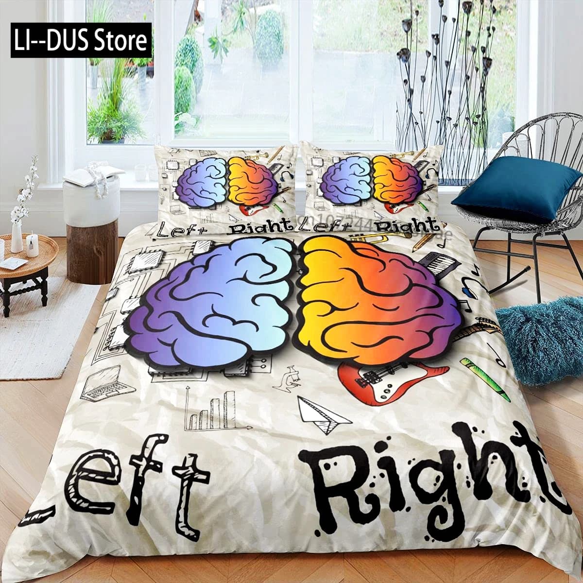 Set copripiumino per cervello umano per ragazzo bambino studenti microfibra musica arte copripiumino decorazione matematica scienza soggetto set di biancheria da letto a tema