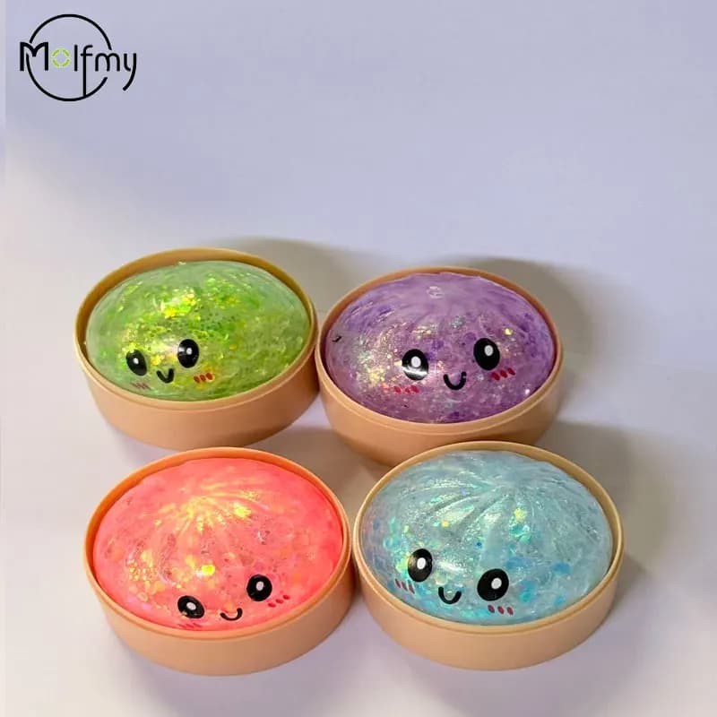 Blind Box Colorful Dumpling Squeeze Toy with Bamboo Steamer Soft TPR Dough Ball Decompression Fidget Toy Creative Funny Gift