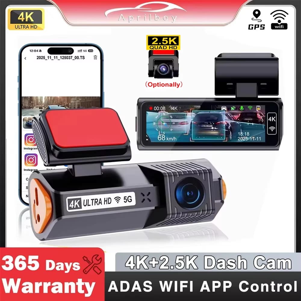 QOZ Mini Dash Cam 4K, DVR Auto a Doppia Lente 2.5K, WiFi Integrato GPS WDR Visione Notturna Parcheggio 24H