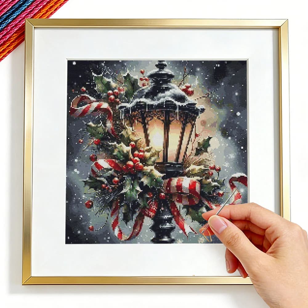 11CT Christmas Cross Stitch Sets Light Landscape Handicrafts Unique Gift Embroidery Sets Snow Home Wall Decoration Needlework