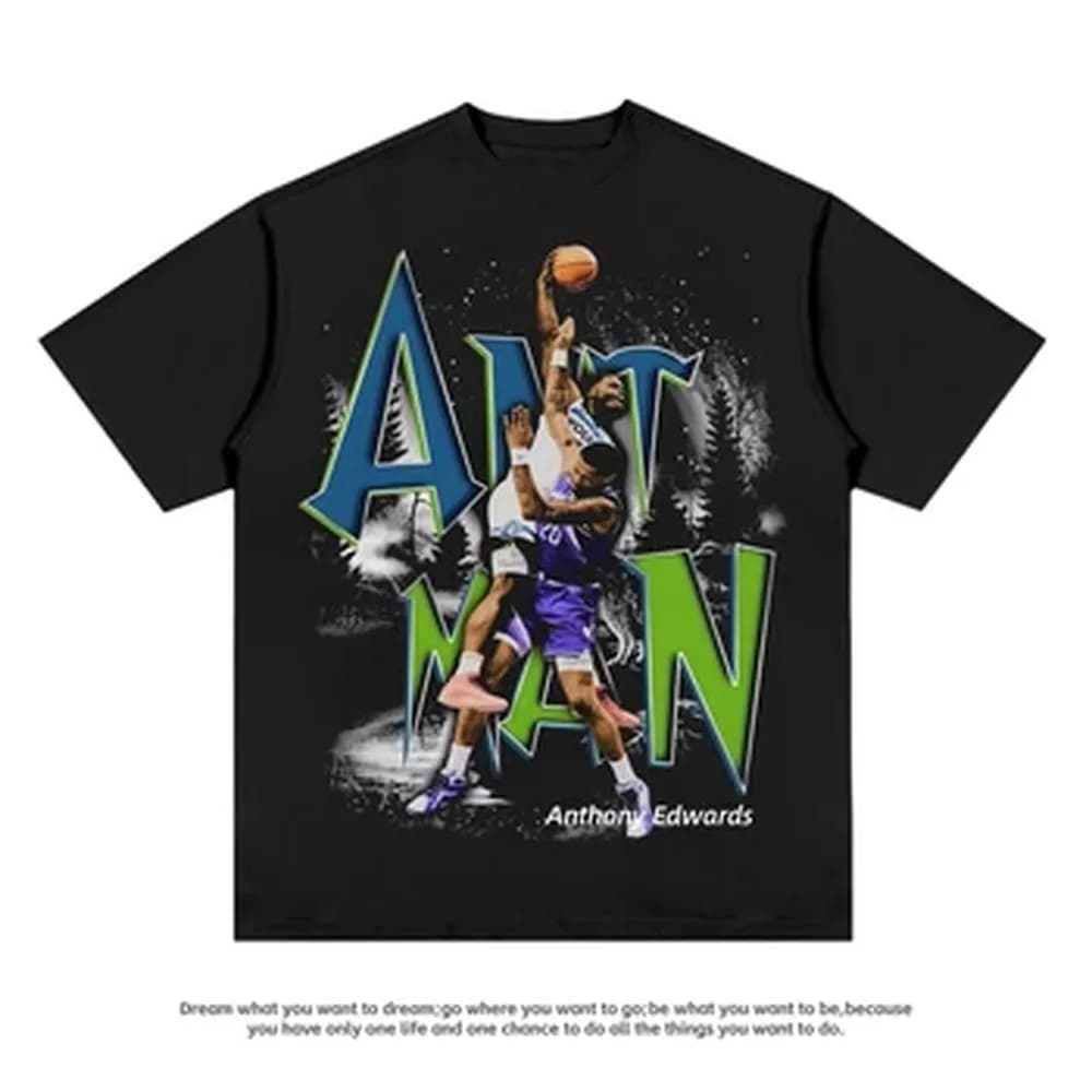 Anthony Edwards Ant-Man Graphic T-Shirt Oversized Crew Neck Soft Cotton Breathable Harajuku Basketball Fan Daily Casual Top