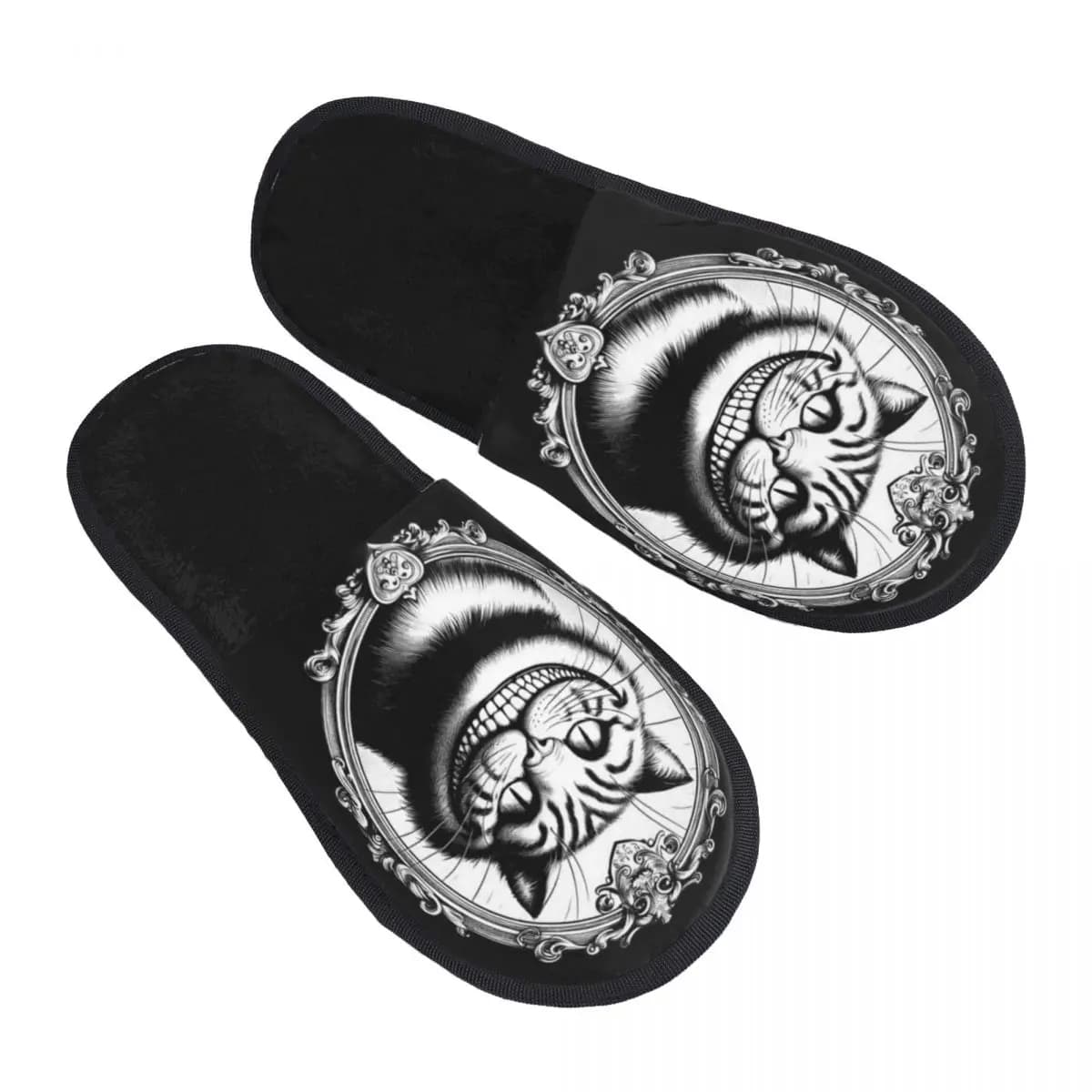 Personalized home Slippers with Cheshire cat smile, comfortable memory foam slippers, slip-on, for hotel