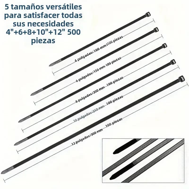 Fascette per cavi in nylon nero resistente da 500 pezzi - Dimensioni versatili per tutte le tue esigenze: 4", 6", 8", 10", 12" - Elevata resistenza alla trazione
