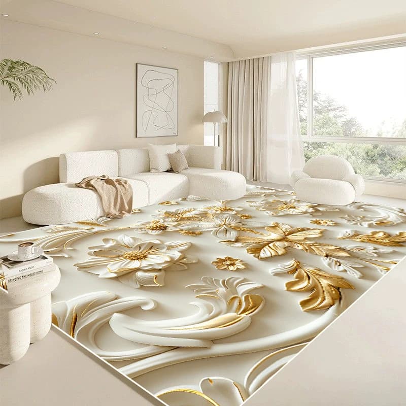 Modern Big White Carpet for Living, Luxurious Golden Carpet, Home Decoration, Bedroom Mat, Soft Anti-Slip 200x300