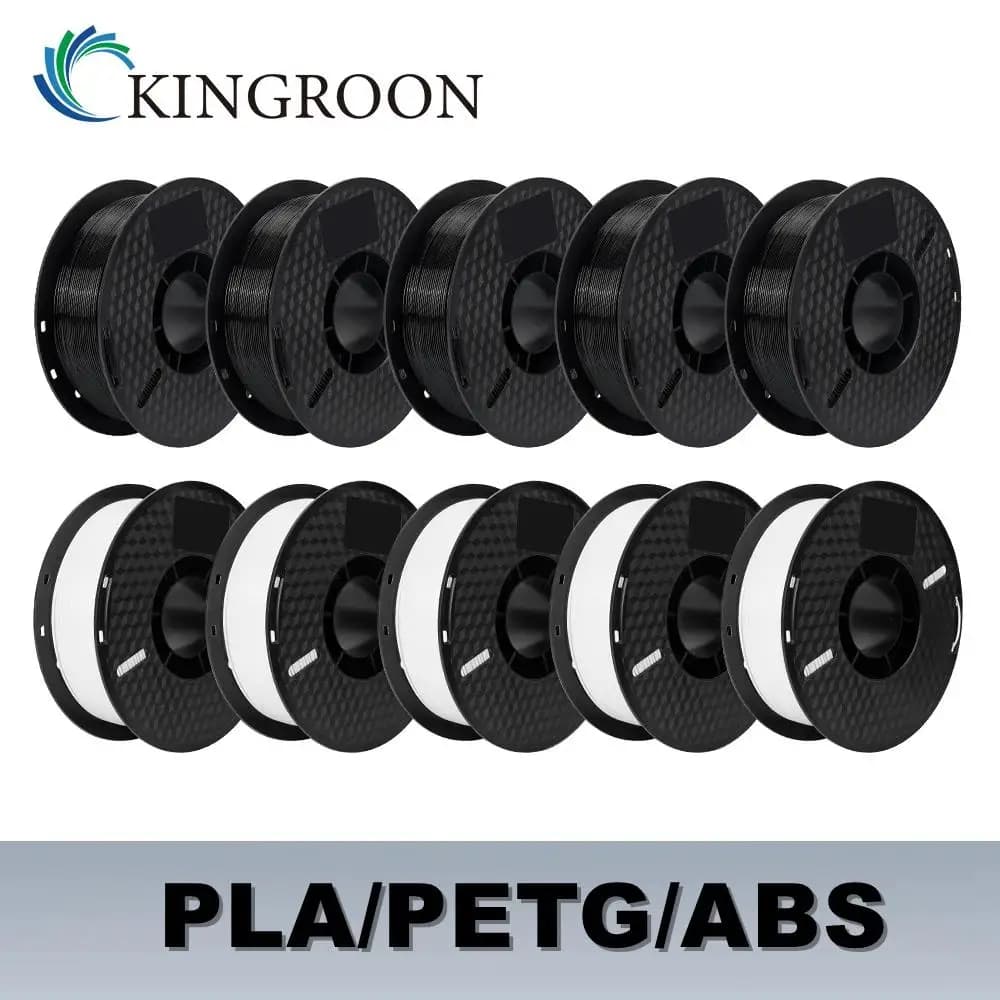 Filament KINGROON 10KG PLA/ABS/PETG 1.75mm Black White Grey, Wholesale Pack of 10 PETG PLA Plastic Rolls for 3D Printer