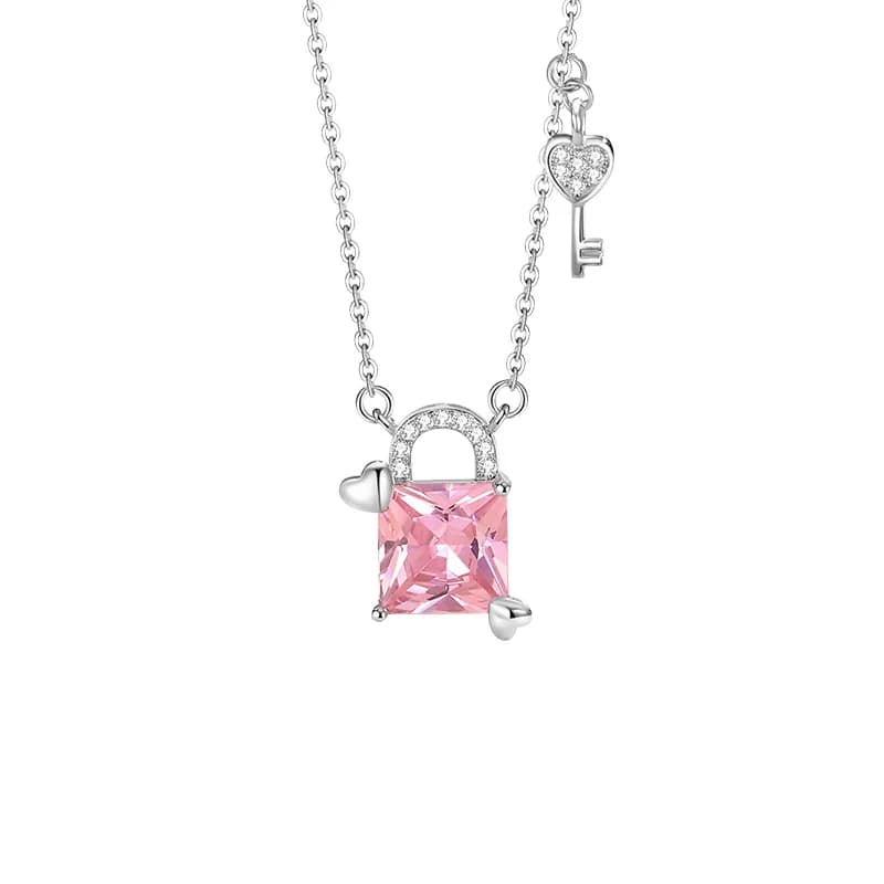 Collana con ciondolo in zircone con chiave rosa a forma di cuore in argento sterling S925 per regalo di gioielli eleganti con clavicola da donna