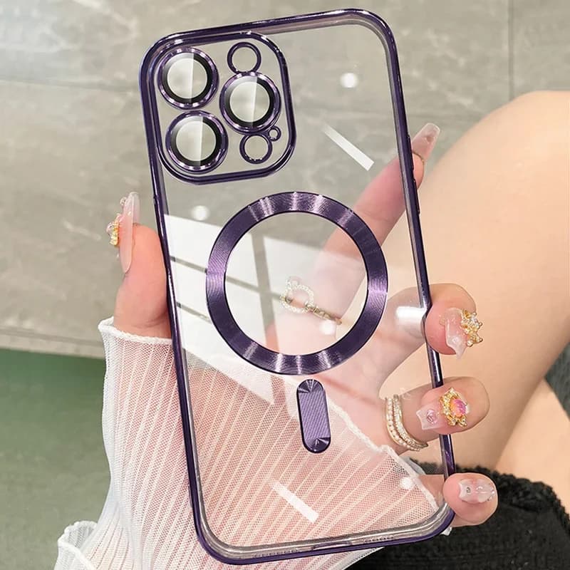 For Magsafe Fashion Plated Lens Protective Case for iPhone 11 12 13 14 15 Pro Max Plus Silicone Wireless Magnetic Refill Cover