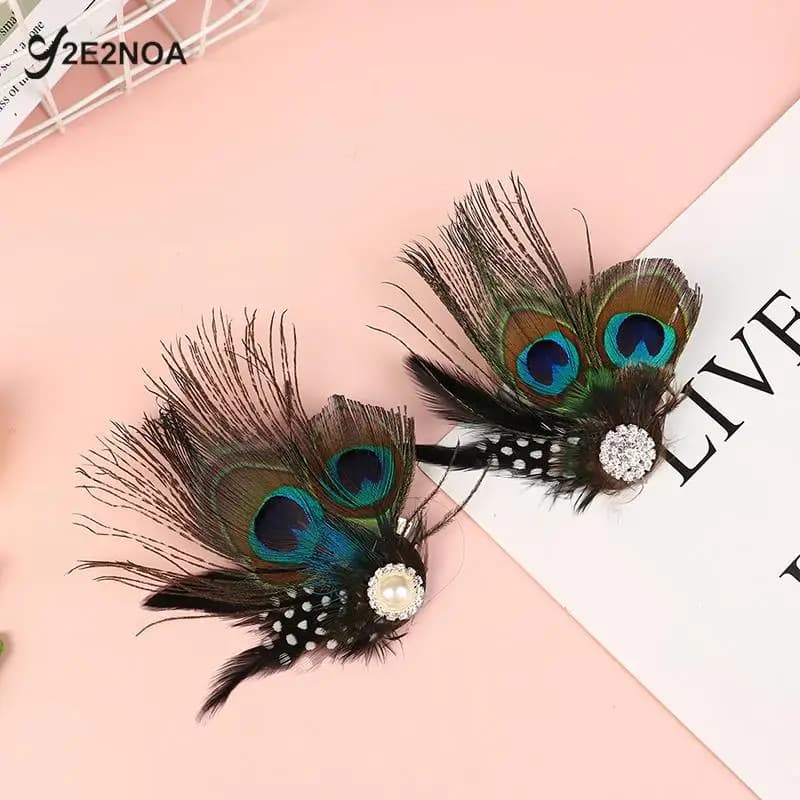 Fermaglio per capelli con piume di pavone carino fermaglio per capelli con piume bello ed elegante fermaglio per capelli in alligatore per ragazze