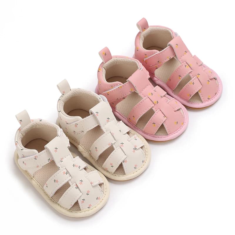 Baby Girl Leather Sandals 0-18M Small Flower First Walker Rubber Sole Comfortable Summer Newborn