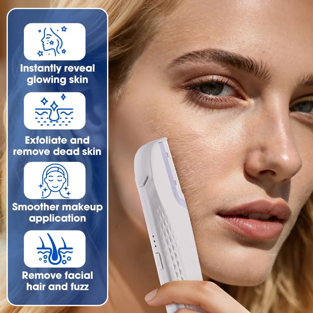 Electric Sonic Dermaplaning Razor for Women's Rechargeable Eyebrow Trimmer with 6 Replaceable Blades Facial Hair & Fuzz Shaver