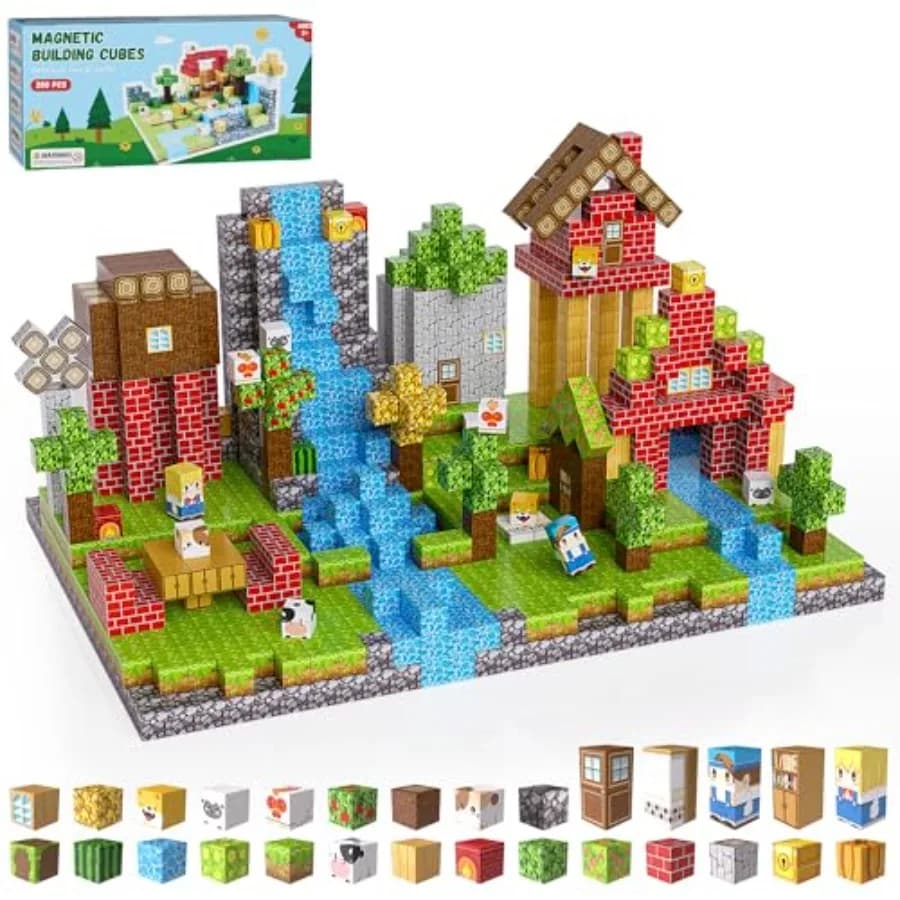 200PCS Magnetic Building Blocks Set, Magnetic Tiles Build Cubes STEM Game Toys, Build Forest World Set, Christmas Birthday Gift