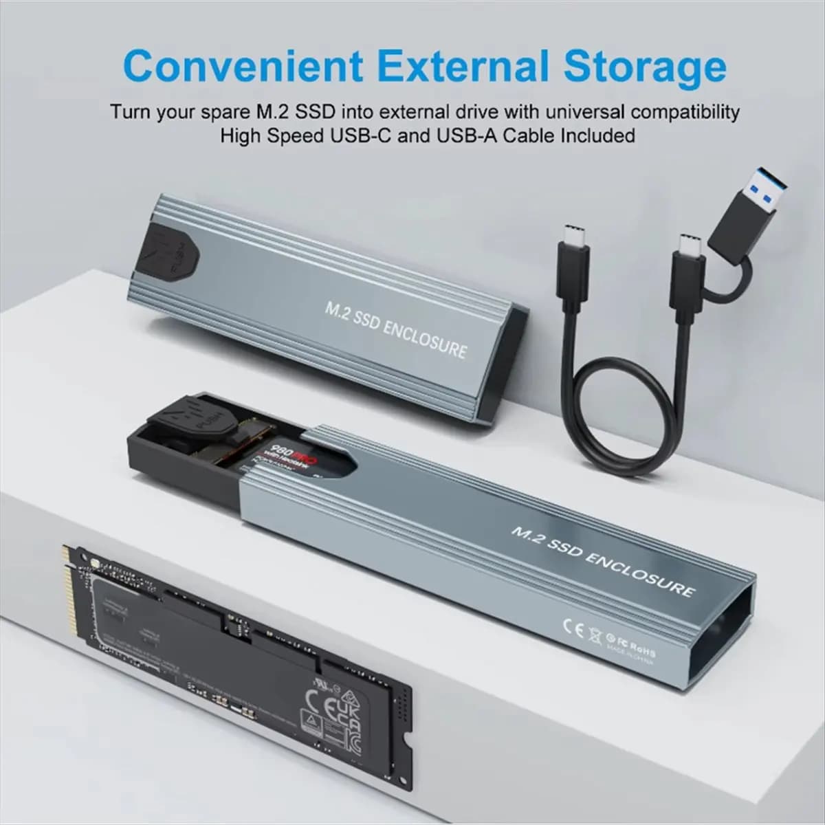 HDL M2 SSD Case M.2 NVMe SATA SSD Enclosure M.2 to USB Type C SSD Adapter 10Gbps USB 3.1 External Case Supports M and B