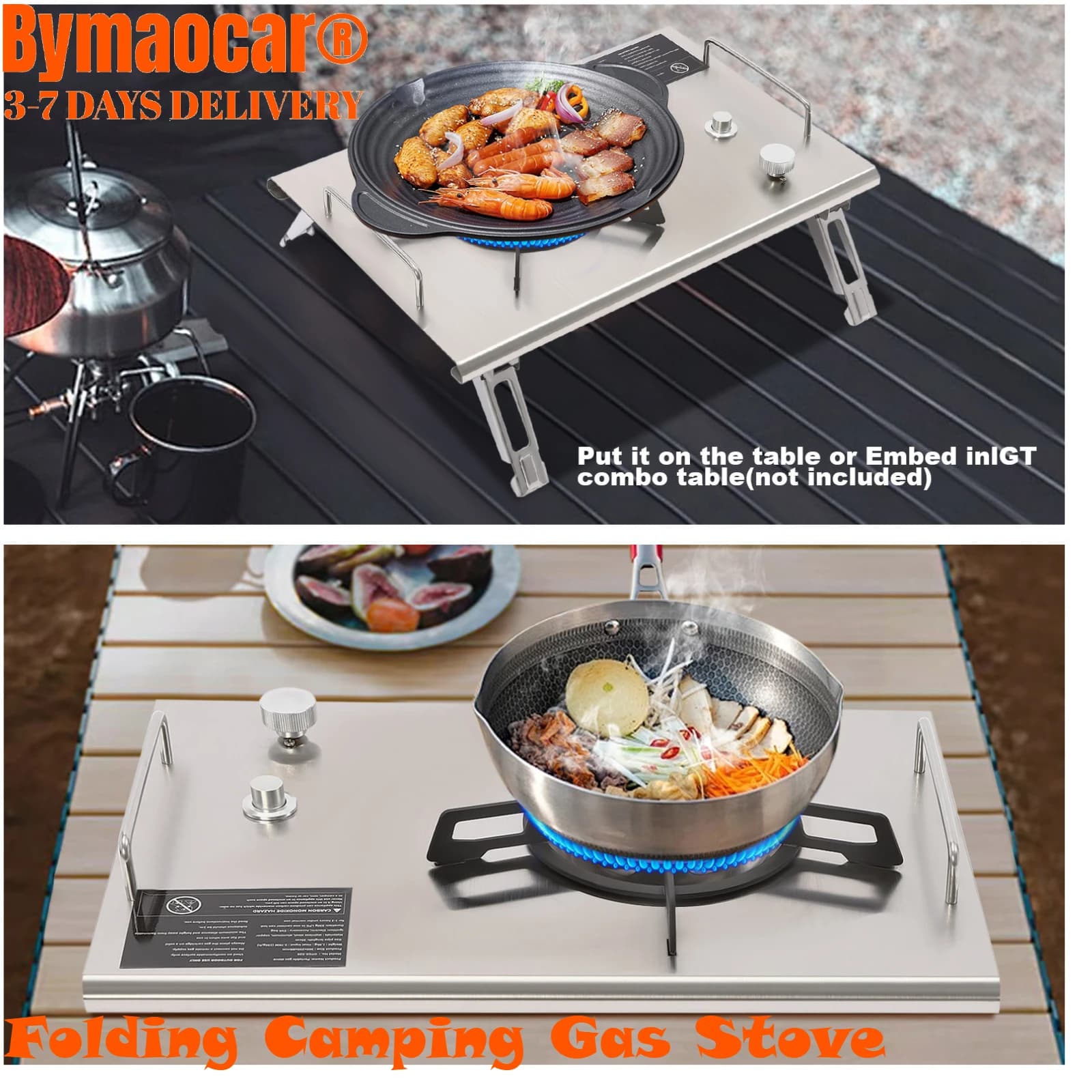 Portable Foldable Camping Gas Stove Isobutane Folding Stove with Transport Bag for Outdoor Car Camping Kitchen (Silver)