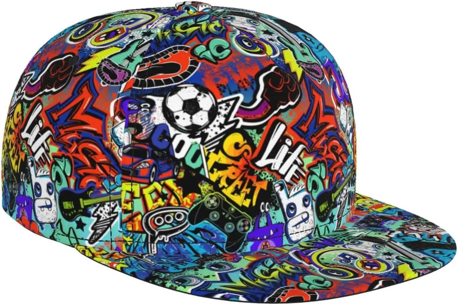Vibrante pop-cultura Graffiti Street Art Snapback Graffiti Snapback Cap Stile Hip Hop Cappello con tesa piatta regolabile unisex