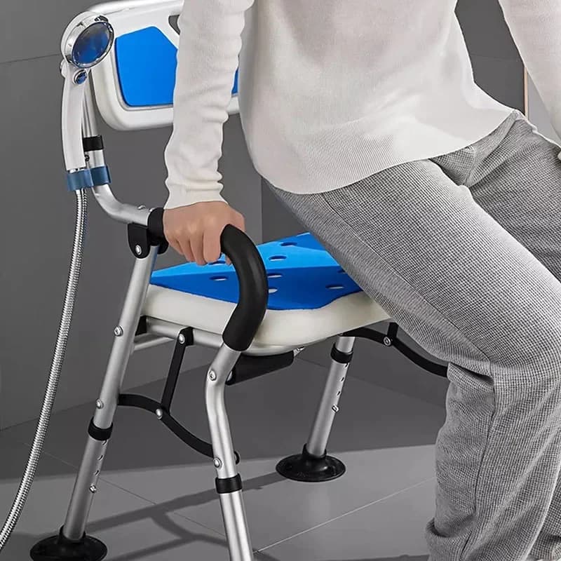 Foldable Shower Chair Elderly and Pregnant Women Adjustable Height Anti-Slip Bath Seat with Back Support Portable Bathroom Stool