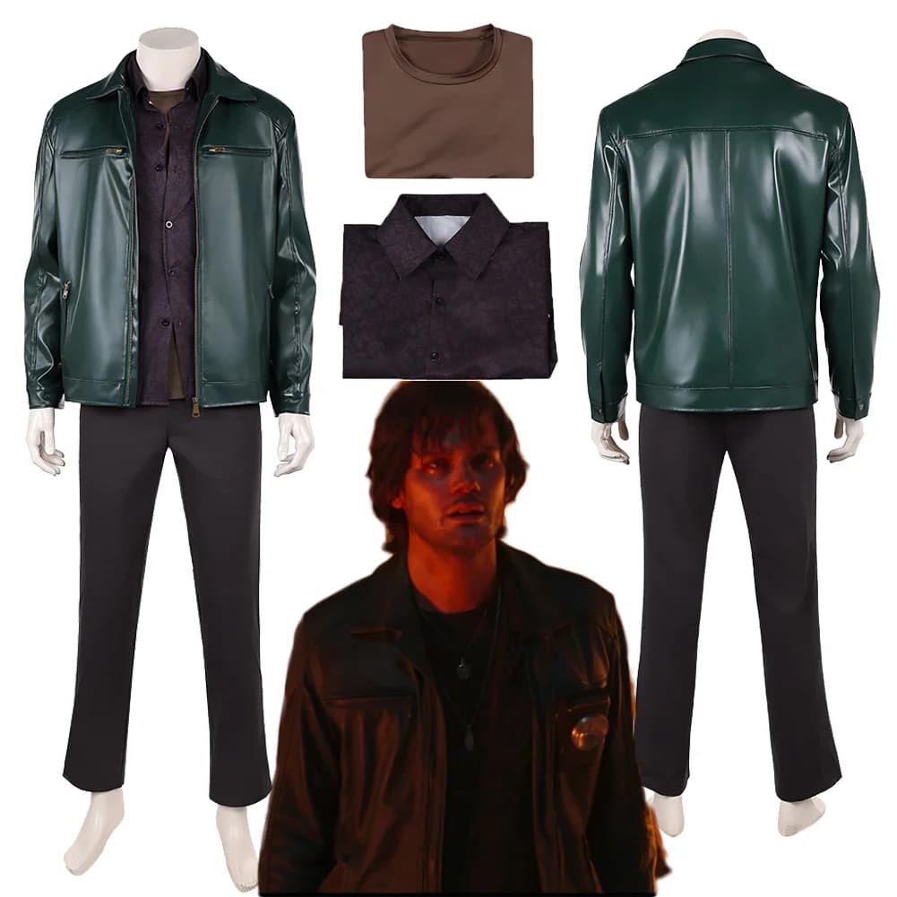 Costume da Cosplay del Film '2026 Return Silent' di James Hill, Giacca in Pelle Verde, Set di Abbigliamento per Adulti, Uomo, Halloween, Carnevale, Festa