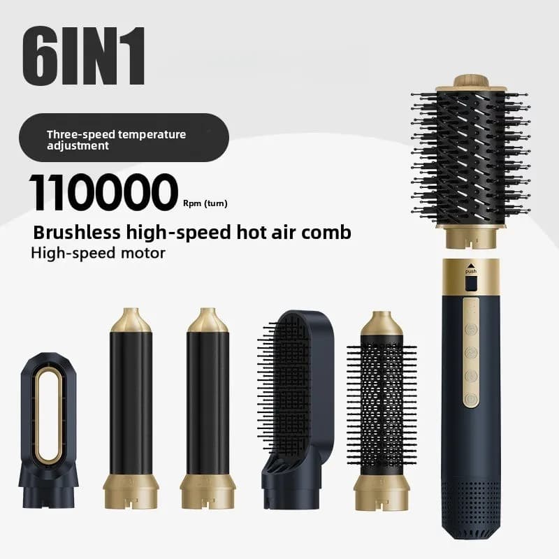 Pettine ad aria calda sei in uno per asciugare e stirare i capelli, pettine per capelli lisci, ferro arricciacapelli a doppio uso, cura dei capelli multifunzione.