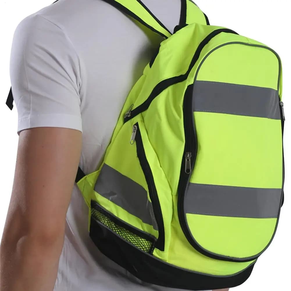 Zaino da ciclismo verde fluorescente alla moda Zaino di sicurezza riflettente luminoso resistente alla guida notturno Borsa sportiva da esterno unisex