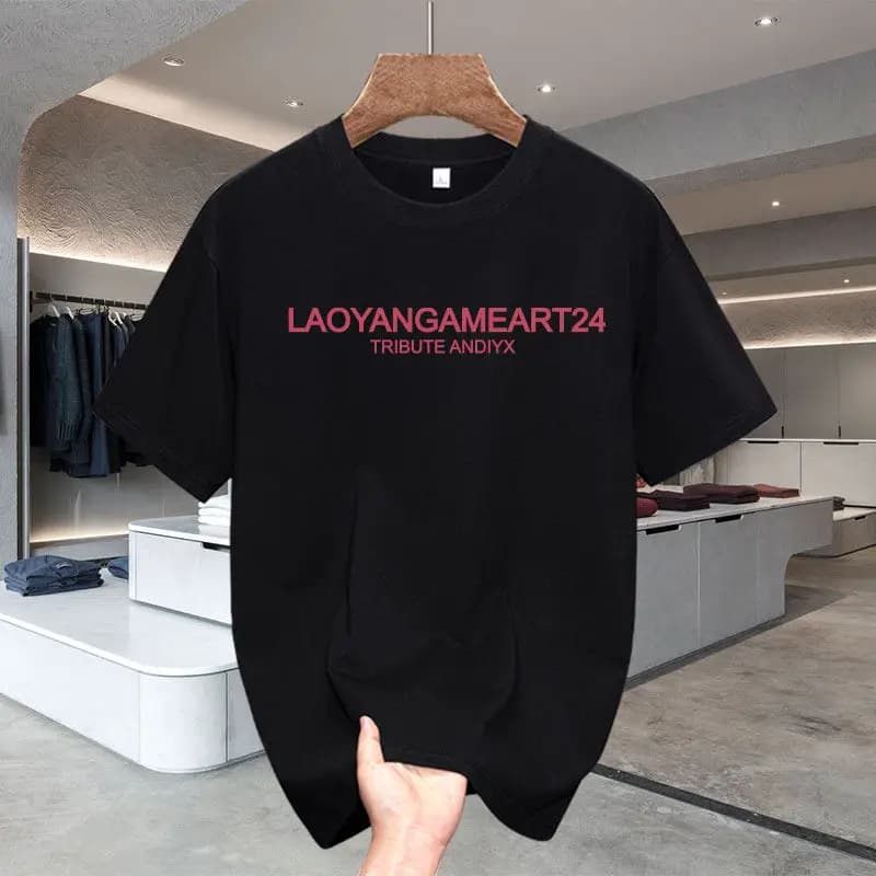 T-shirt da uomo americana in puro cotone pesante a maniche corte con stampa, di tendenza estiva, girocollo, elegante e fresca