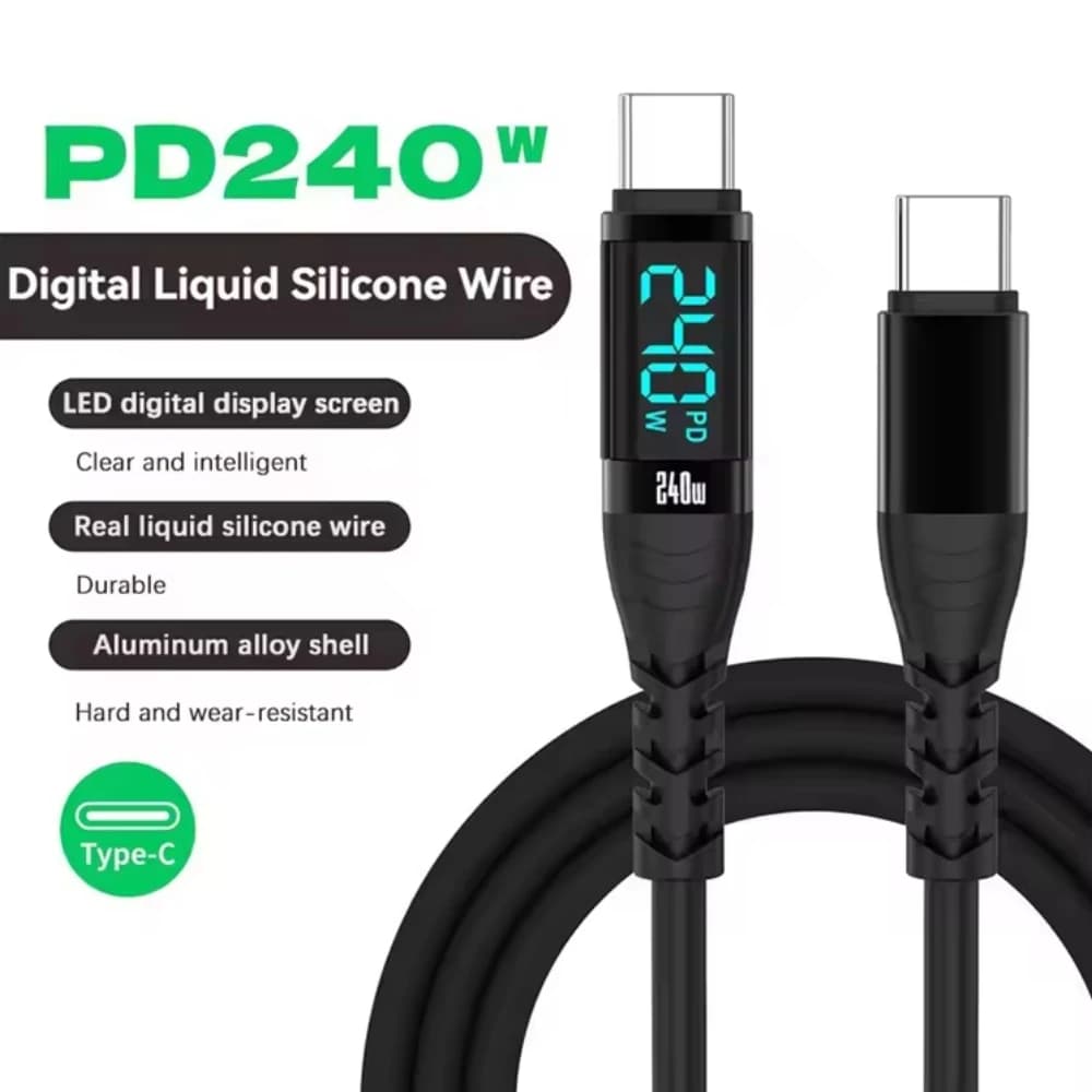 Cavo USB C a Type C in Silicone da 240W con Display Digitale per Ricarica Rapida e Trasferimento Dati per iPhone 15 16 17 Pro Max Samsung S26 S25 Xiaomi