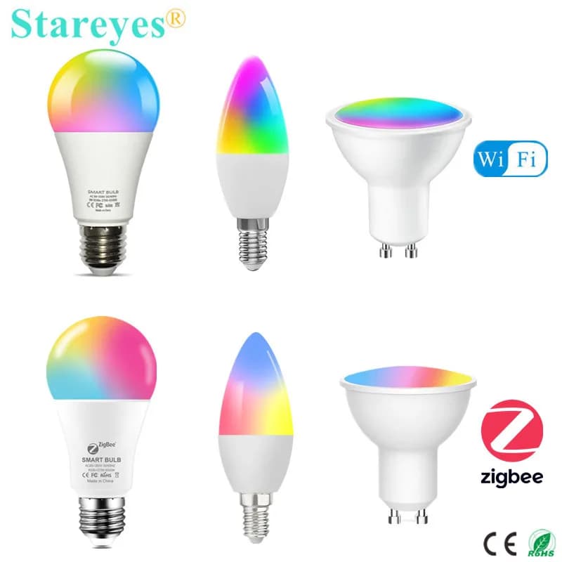 Tuya Smart WiFi Zigbee RGBCCT E27 9W Lampadina LED E14 5W LED a lume di candela GU10 5W Lampada spot a LED Alexa Home Siri Alice Control