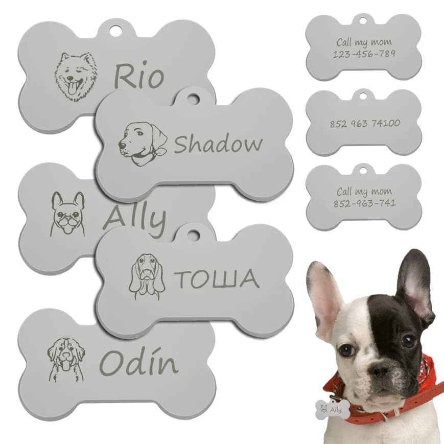 Custom tags for dogs and cats with bone name engraved animal collar pendant animal accessories necklace supplies for chain pendants