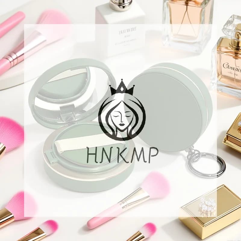 Contenitore Portatile Vuoto per Cuscinetto d'Aria con Portachiavi, Spugna e Specchio - Custodia Cosmetica per Fondotinta e BB Cream
