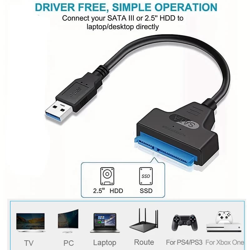 Cavo da USB 3.0 a SATA ad alta velocità per dischi rigidi HDD/SSD esterni da 2.5 pollici trasferimento dati fino a 5Gbps da tipo C a SATA per PS4/PS3