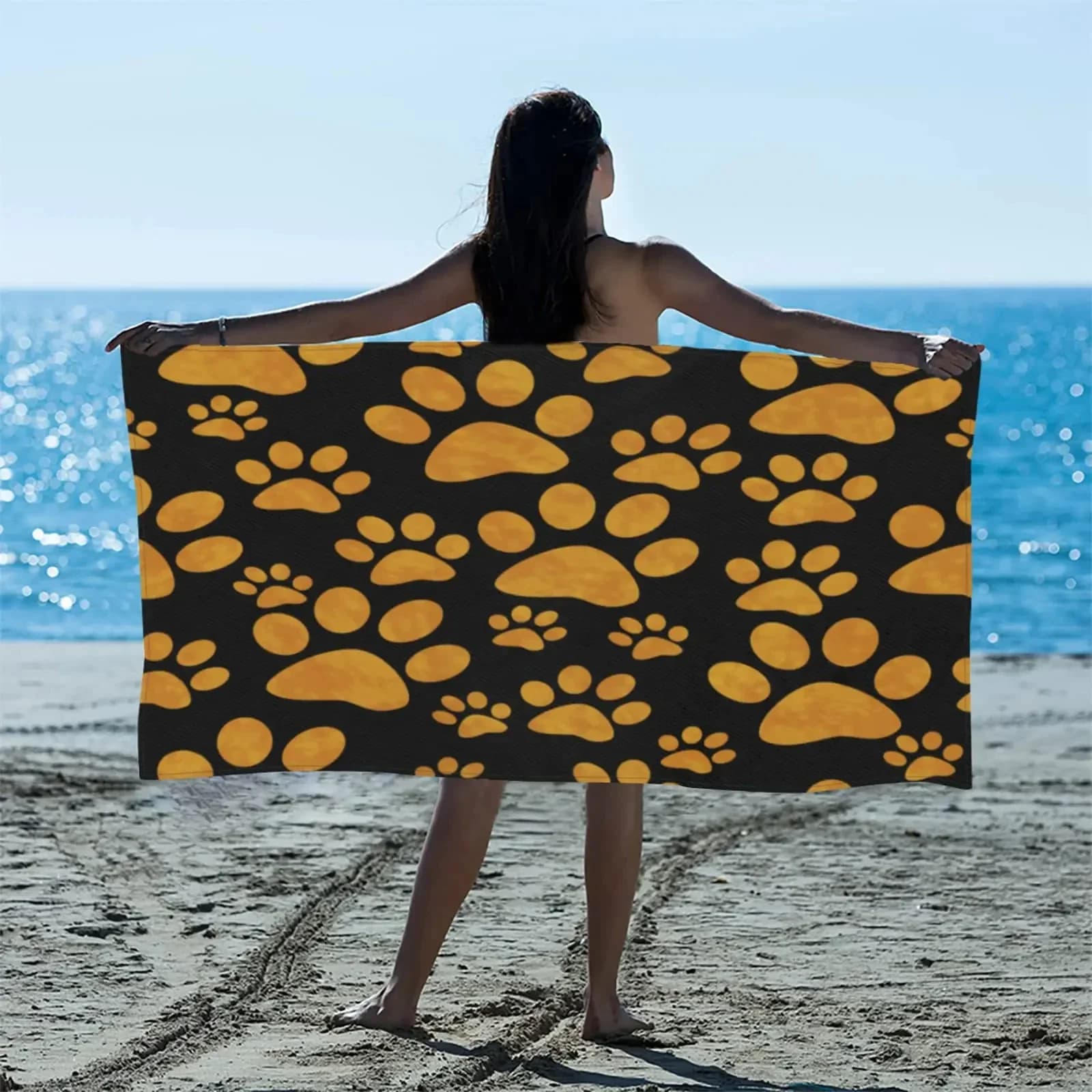 Asciugamano da spiaggia con stampa modello zampa di cane gatto Asciugamani da bagno da campeggio carini Asciugamano da doccia per bagno comfort Viaggio Viso Sport Spa Decorazioni per la casa
