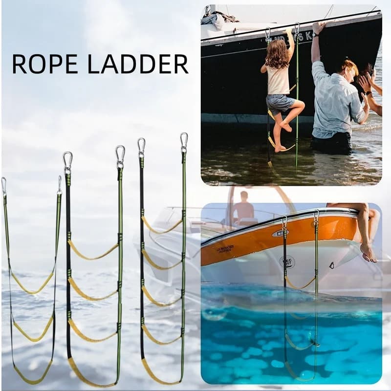 Portable Nylon Boat Ladder Reusable Auxiliary Boarding Rope Ladder 3/4/5 Rungs Lightweight Marine Grade for Easy Access