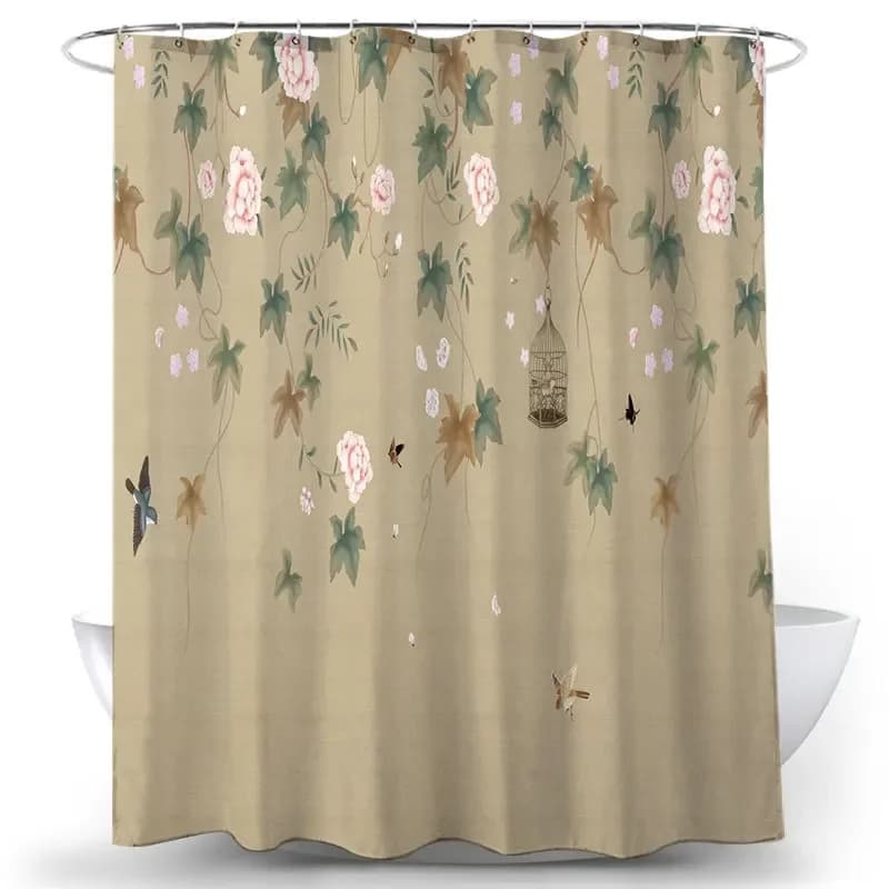 Tende da doccia con stampa di fiori e uccelli, tende da bagno con paesaggi floreali e naturali, decorazioni per il bagno impermeabili, schermo in tessuto di poliestere