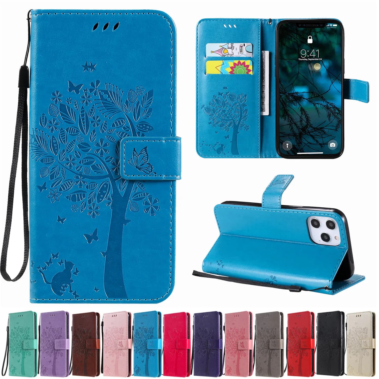 Custodia a portafoglio in pelle per iPhone 12 13 Mini 11 Pro Max Supporto Flip Stand Copertura del telefono per iPhone 6 6S 7 8 Plus 5S SE 2020 2022 Borsa