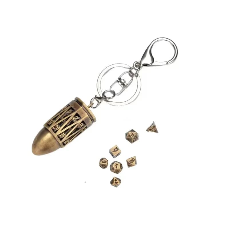 Portachiavi portatile, mini dadi cavi in metallo da 6 mm Dnd Dungeons & Dragons Gioco da tavolo Set di dadi in metallo poliedrico