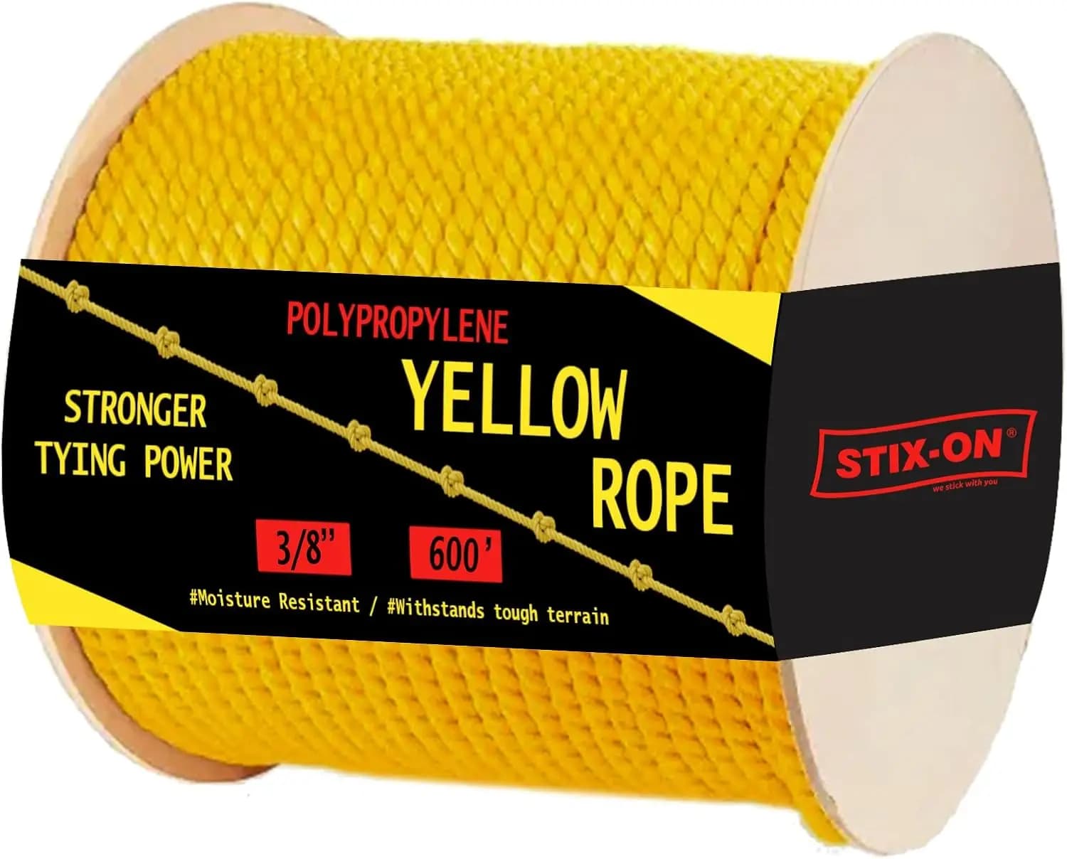 Corda marina resistente da 3/8 pollici, gialla resistente all'olio, elevata resistenza alla trazione per barche e banchine