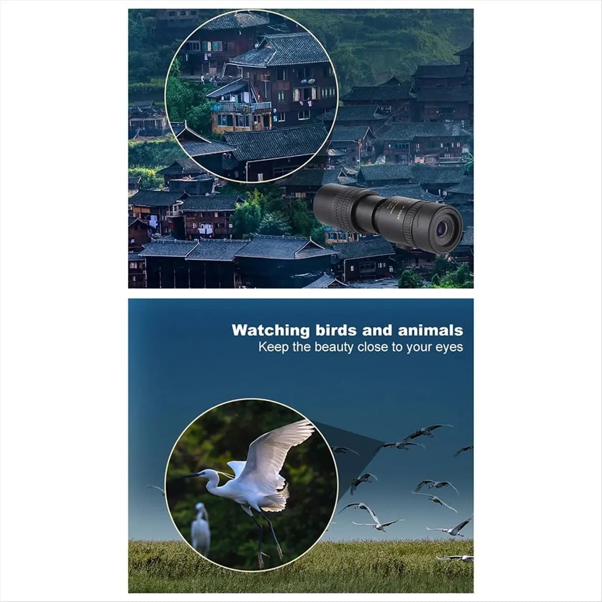 A24I Monocolo Telescopico HD 10-300x40 con Zoom e Treppiede per Campeggio, Birdwatching e Viaggi