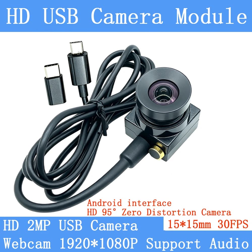 Modulo Fotocamera USB HD 1920*1080P 30FPS 95 ° Webcam CCTV Miniaturizzata Senza Distorsioni con Interfaccia Linux UVC Android Type-C e Supporto Audio