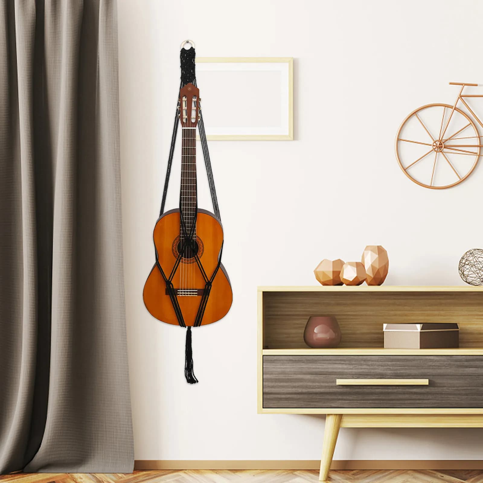 Cotton Guitar Net Strap Wall Hanging Decorative Belt for Folk Electric Guitar Ukulele Strong Load-Bearing Anti-Stretch Music