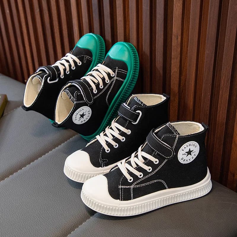 2025 New Children's High-Top Canvas Shoes Boys and Girls Ins Tide Soft Bottom Sneakers with Breathable Casual Board Shoes
