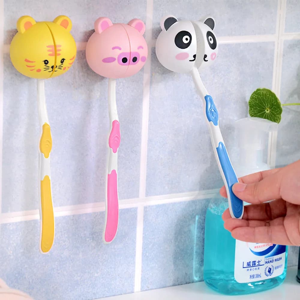 Simpatici vari porta spazzolino con testa di animale dei cartoni animati con ventose a parete Porta spazzolino creativo Portaoggetti senza punzonatura
