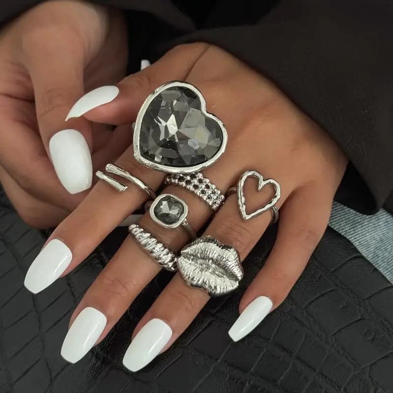 7 pz/set temperamento di lusso geometrico metallo quadrato cuore acrilico diamante anelli di apertura per le donne accessori gioielli di moda
