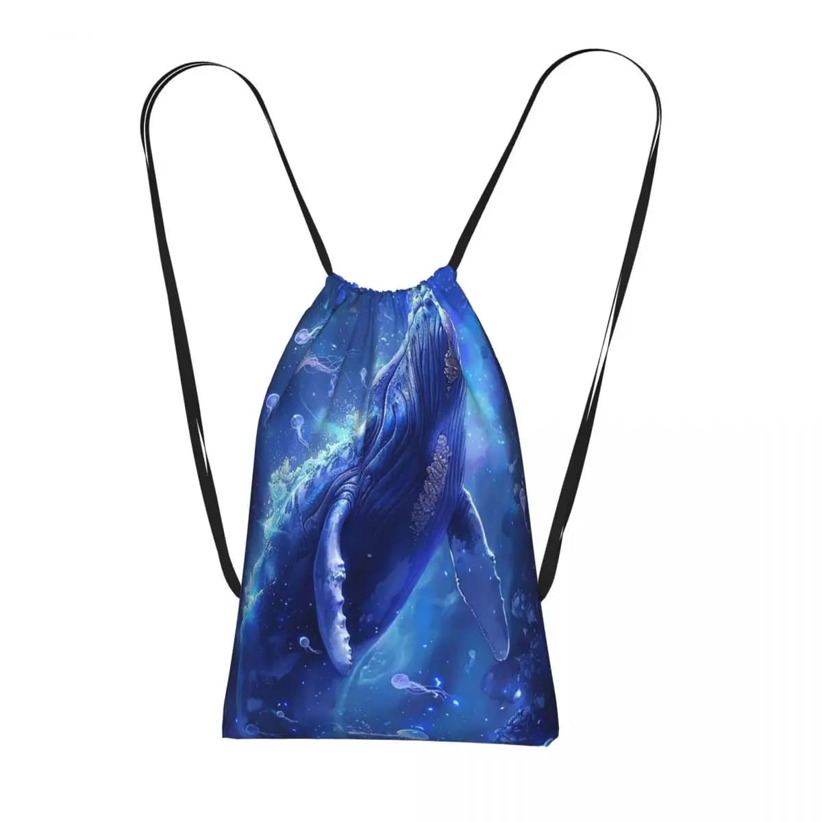 Zaini con motivo a forma di medusa blu dei mari profondi, borse multifunzione con coulisse, tasche per scarpe, borse per libri, per viaggi e scuola
