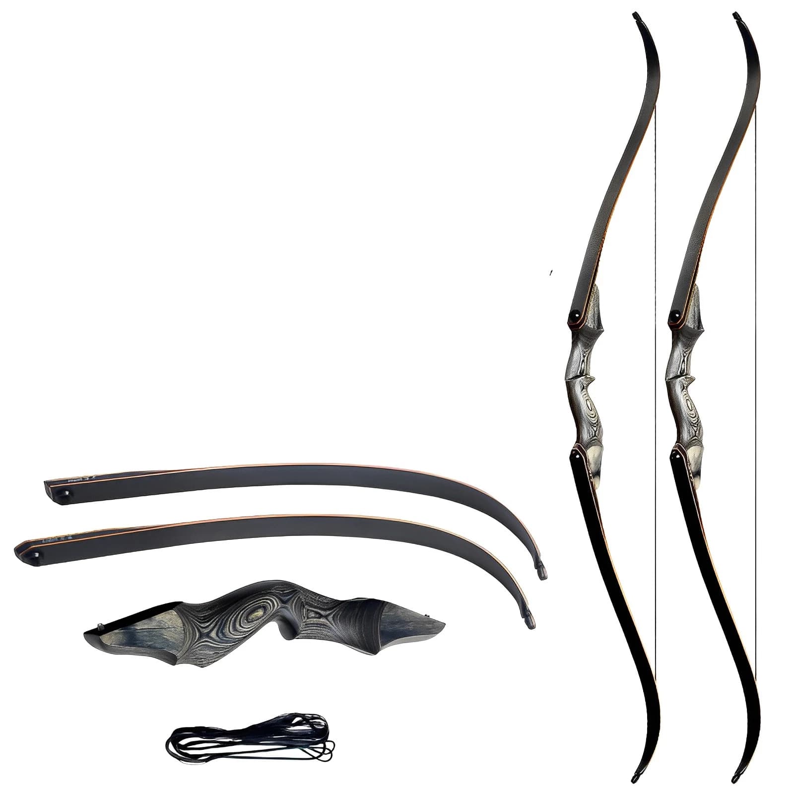 Black Hunter 60 ''25-65Ibs Junxing Take Down arco ricurvo arco destro arco lungo per la caccia al tiro con l'arco