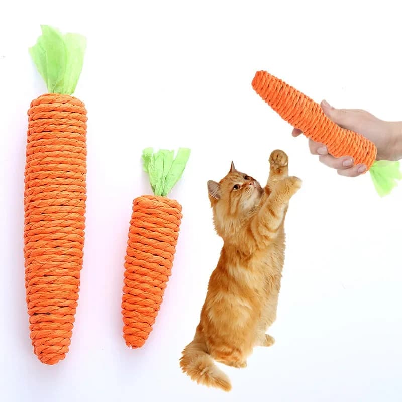 Giocattolo per gatti Suono di carota Prodotti per animali domestici Corda di carta resistente ai morsi Grattaschiena Denti puliti Gioco interattivo Giocattolo da masticare per carota per gatti