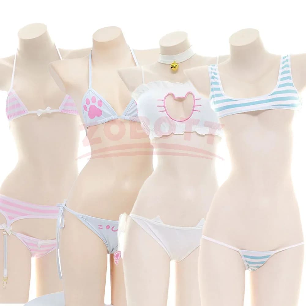 Women Sweet Anime Game Three Point Bikini Swimsuit Cute Cosplay Lingerie Set Beach Photography Costume In Stock